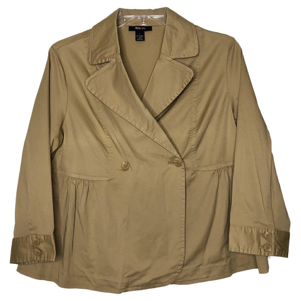 Style & CO. - Tan Cotton Blend Empire Waist Double Breasted Blazer - Size Large
